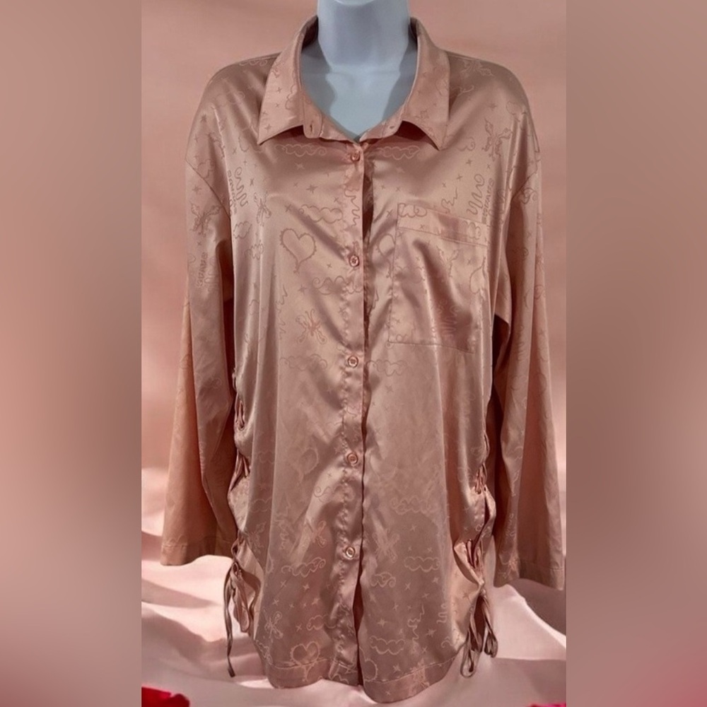 Savage x Fenty Heavenly Satin Sleep Shirt SML Pink Oversized Sexy Lace Up Sides